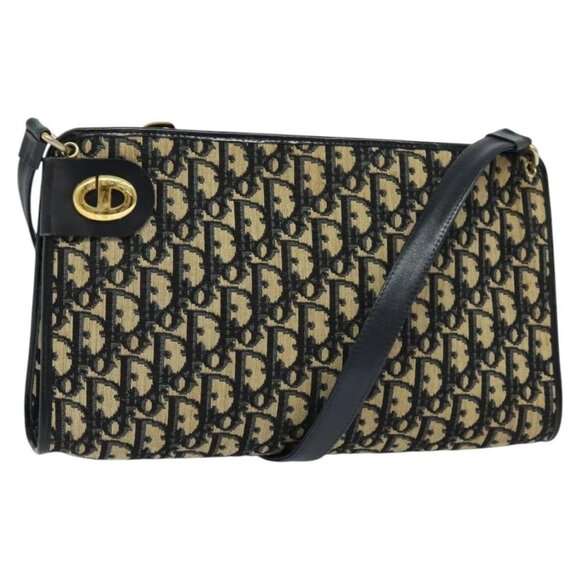 Christian Dior Trotter Canvas Shoulder Bag Navy Gold Auth 120936 - Picture 1 of 16
